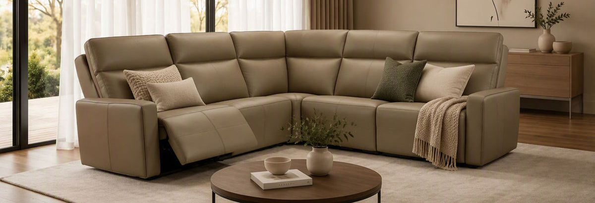 Elran 2500 Series Power Reclining Sectional Taupe Leather