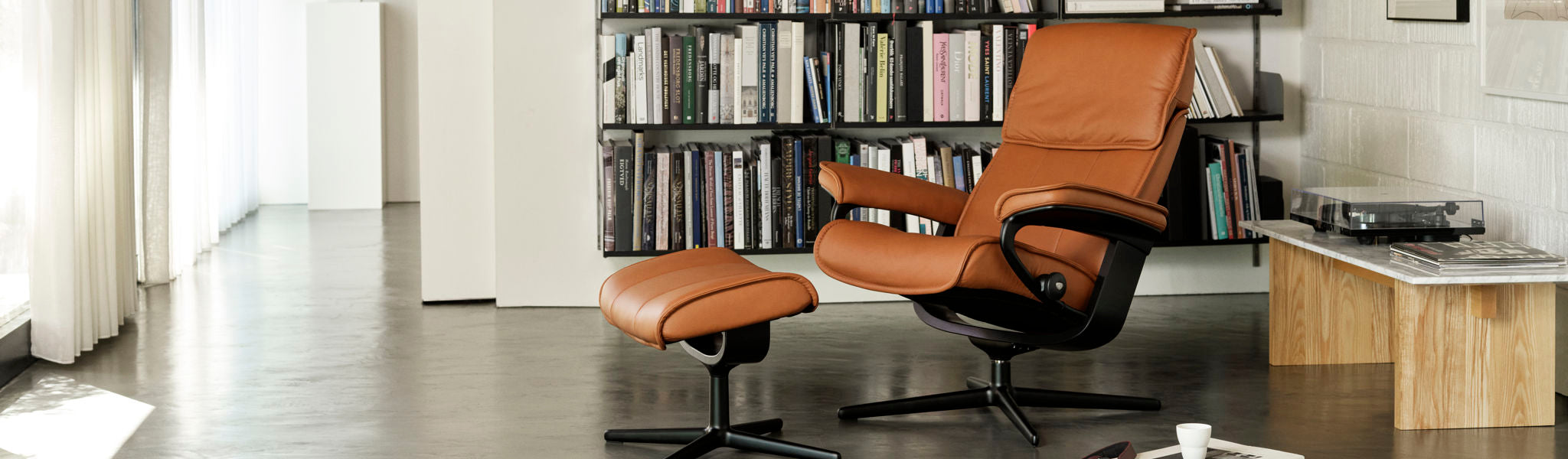 Stressless Admiral recliner and ottoman cognac orange leather