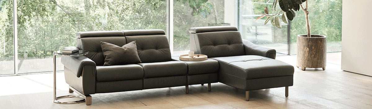 Stressless anna power reclining sectional dark leather