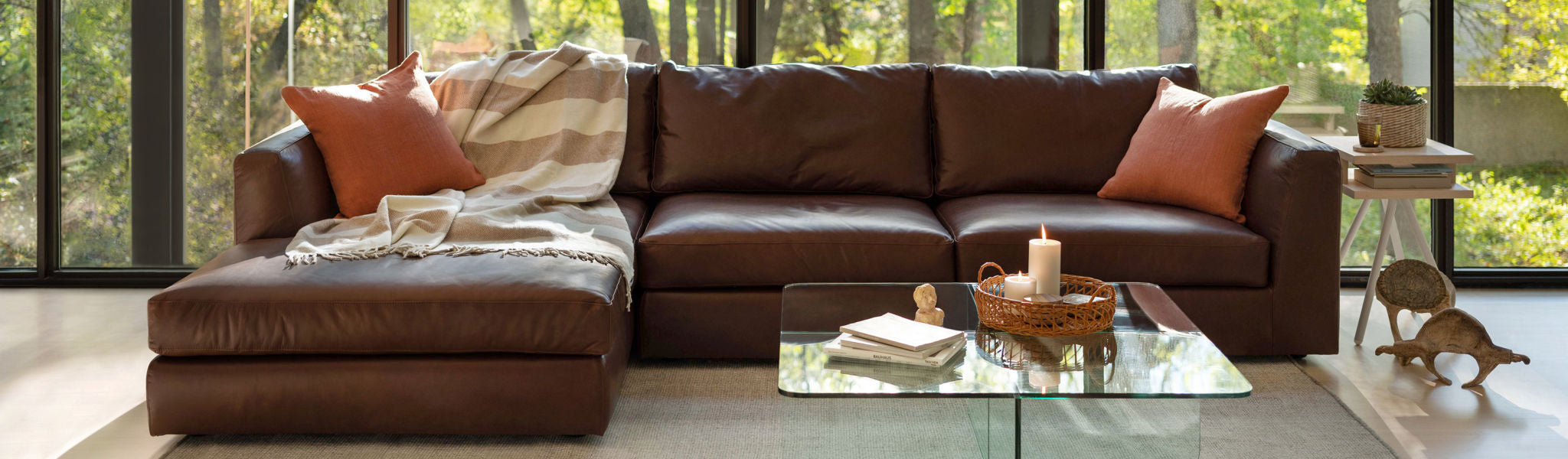 EQ3 Cello sofa chaise sectional brown leather