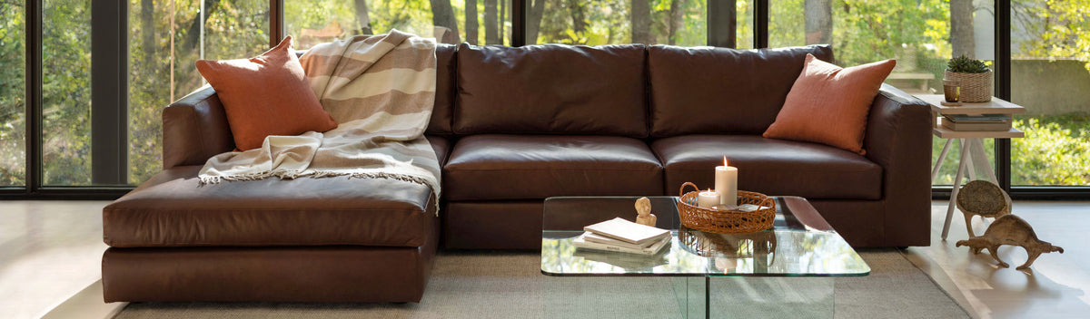 EQ3 Cello Sofa Chaise Sectional Brown Leather