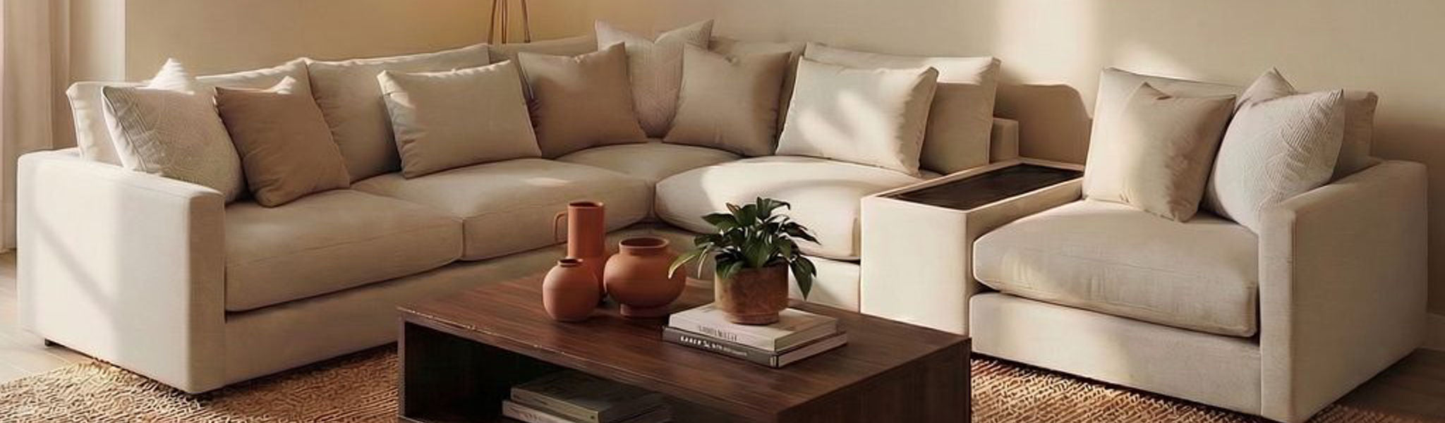 Van Gogh Haze Sectional Cream Fabric