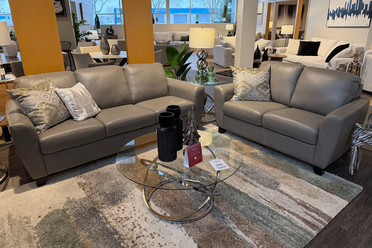 Palliser Marymount Sofa and Loveseat Grey Leather