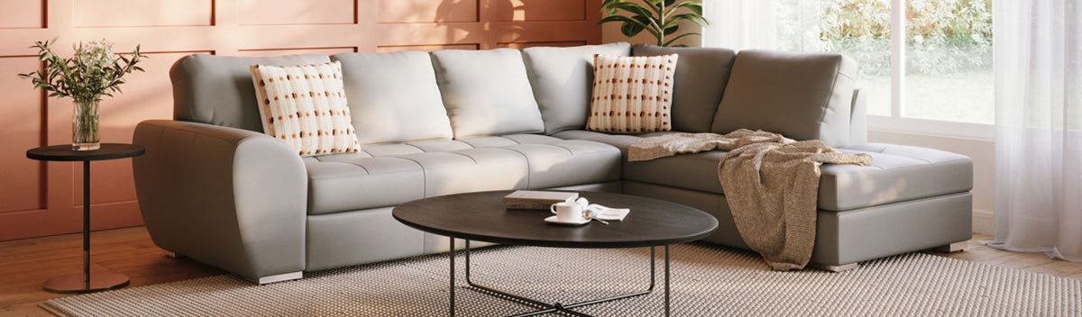 EQ3 Palliser Melbourne sectional gray leather
