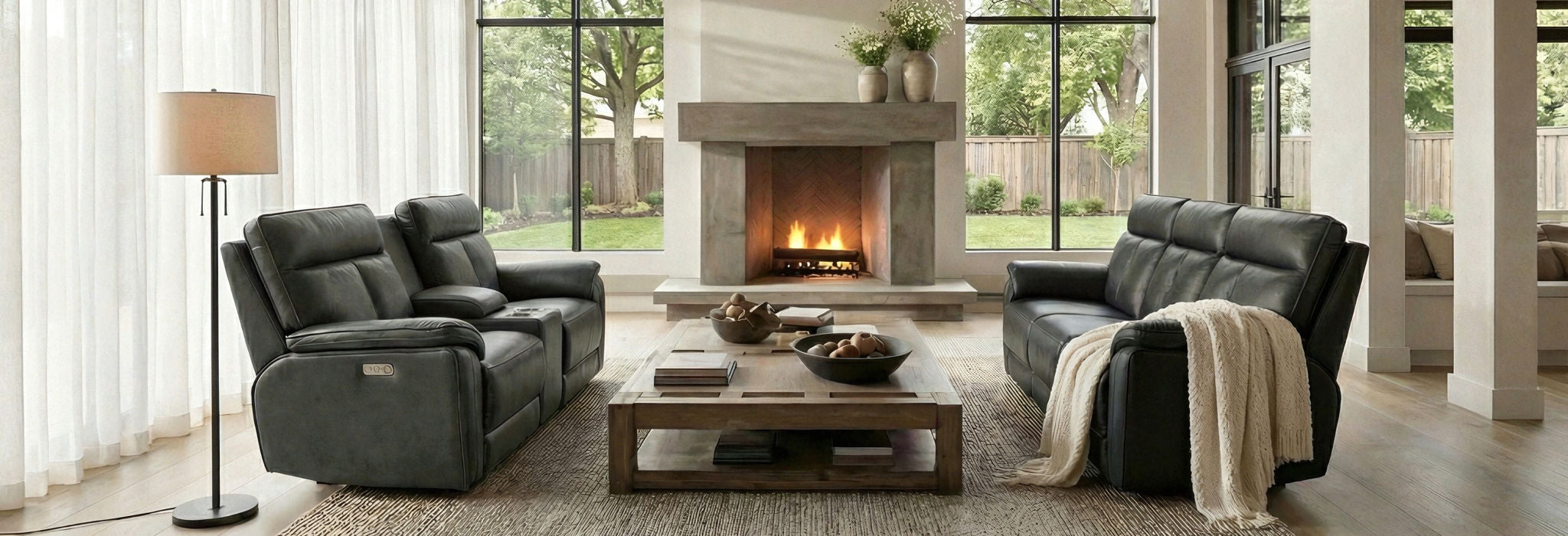 Palliser Oakley Black Leather Sofa Console Loveseat