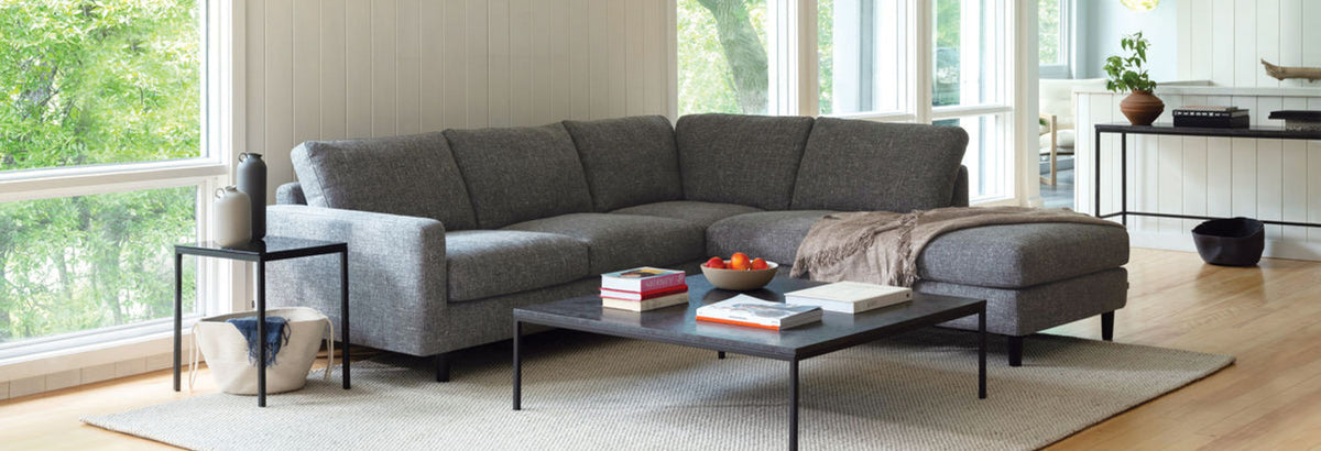 EQ3 Oskar sectional grey fabric