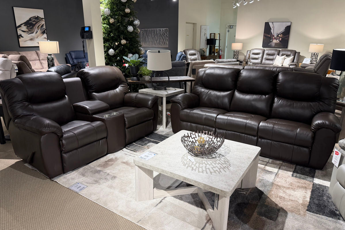 Palliser Regent Manual Reclining Sofa and Console Loveseat Dark Brown Leather