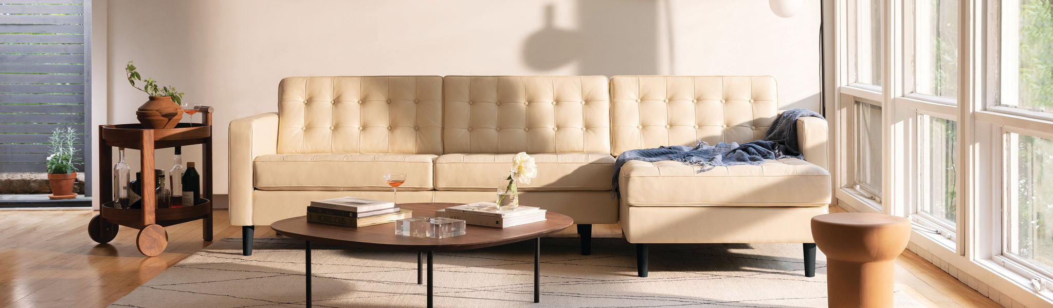 EQ3 Reverie sofa chaise cream leather