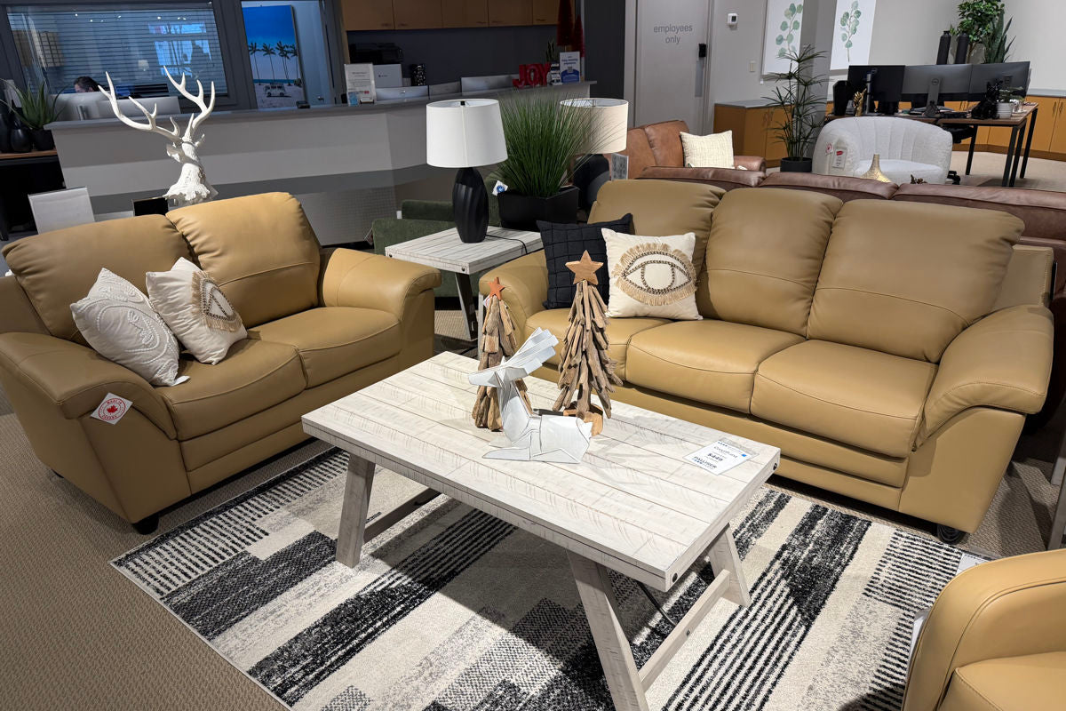 Palliser Sirus Sofa and Loveseat Tan Leather