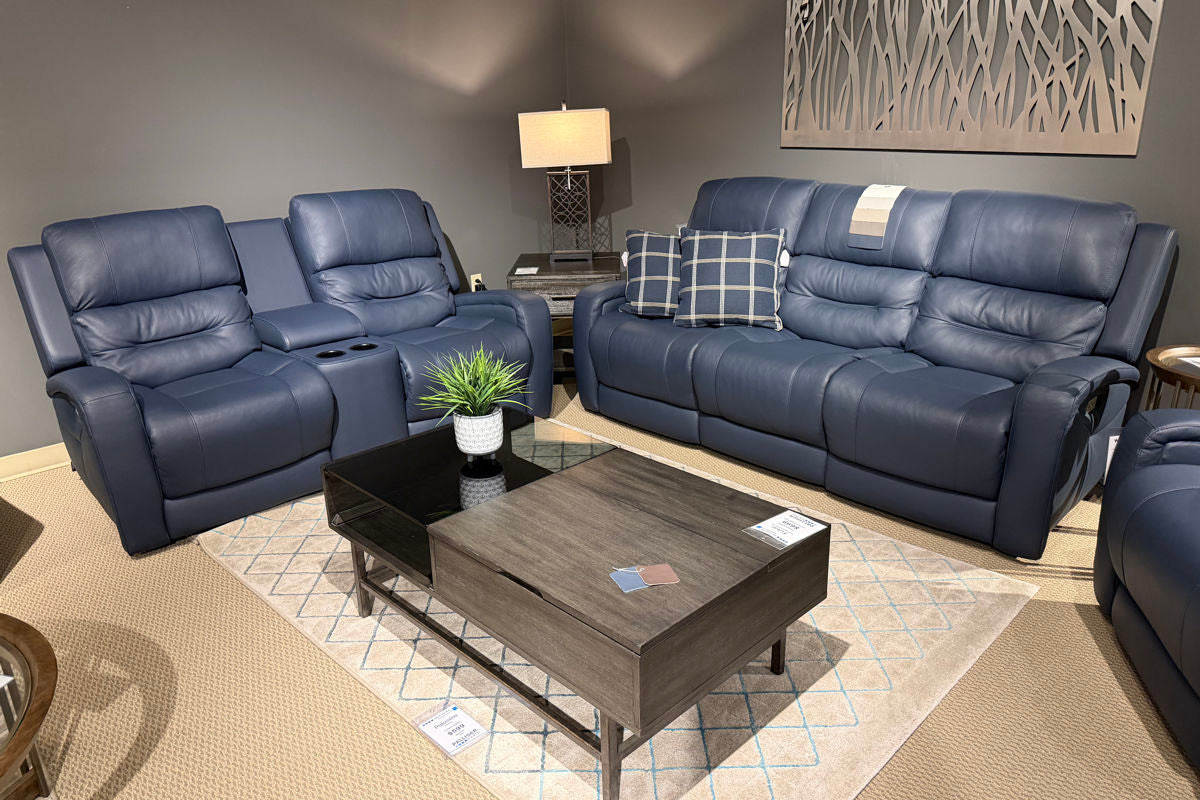 Palliser Washington Power Reclining Sofa and Loveseat Dark Blue Leather