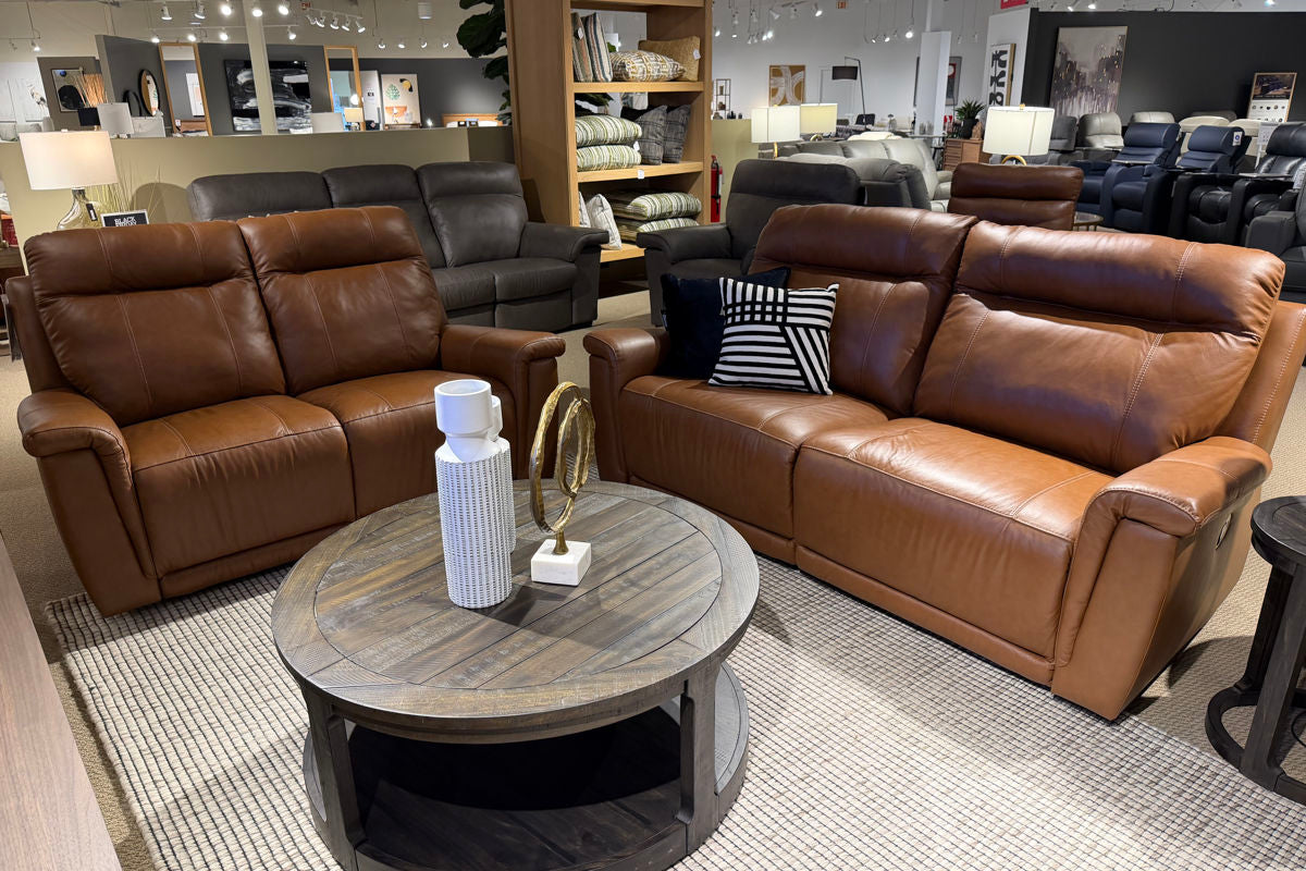Palliser Westpoint Manual Reclining Sofa and Loveseat Cognac Leather