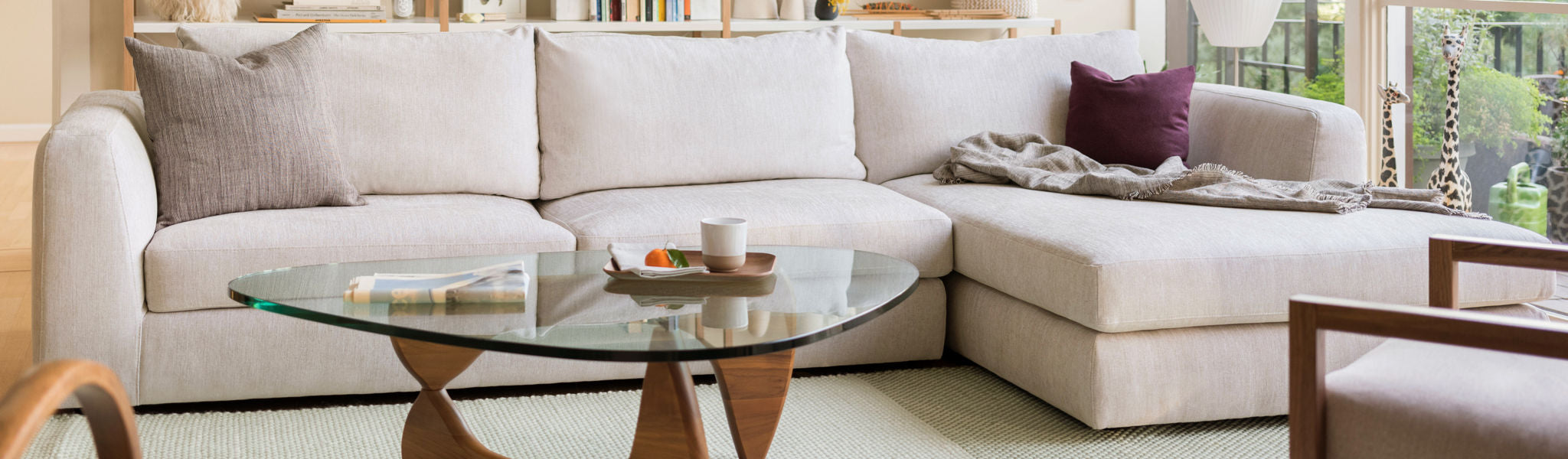 EQ3 Cello Sofa Chaise Sectional Cream Fabric