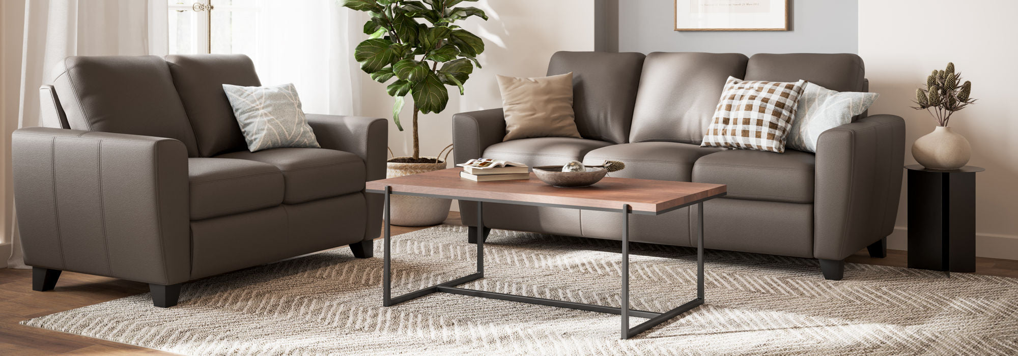 Palliser Marymount Sofa and Loveseat Grey Leather