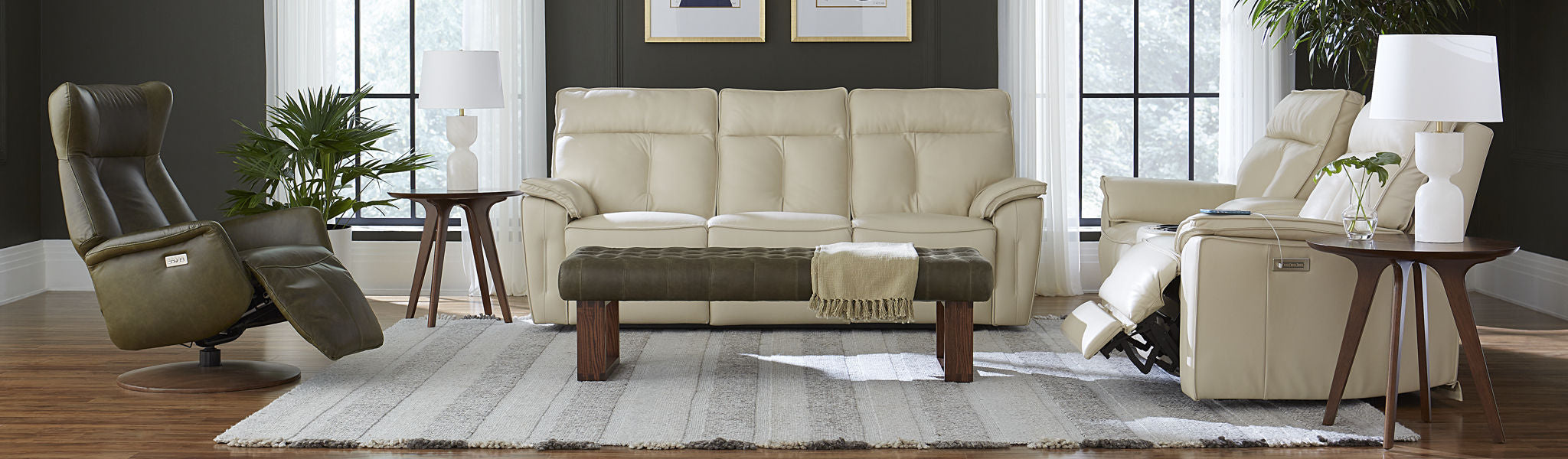 Palliser Oakley Power Reclining Sofa and Loveseat White Leather