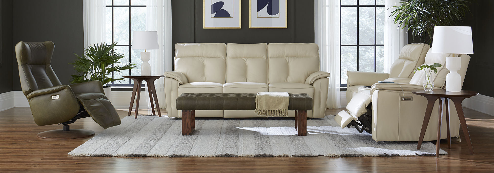 Palliser Oakley Power Reclining Sofa and Loveseat White Leather