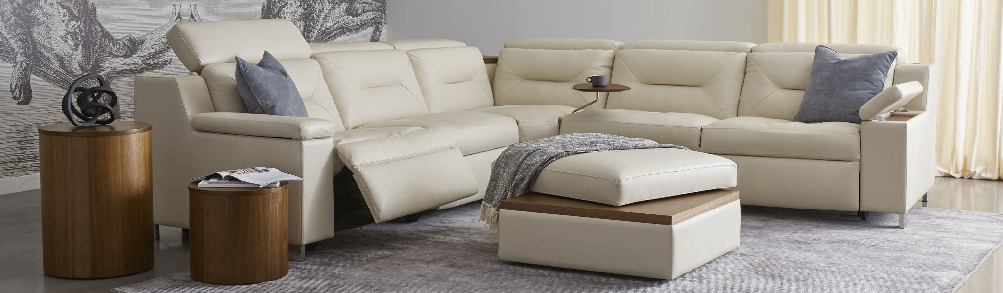Palliser Apex Power Reclining Sectional Cream Leather