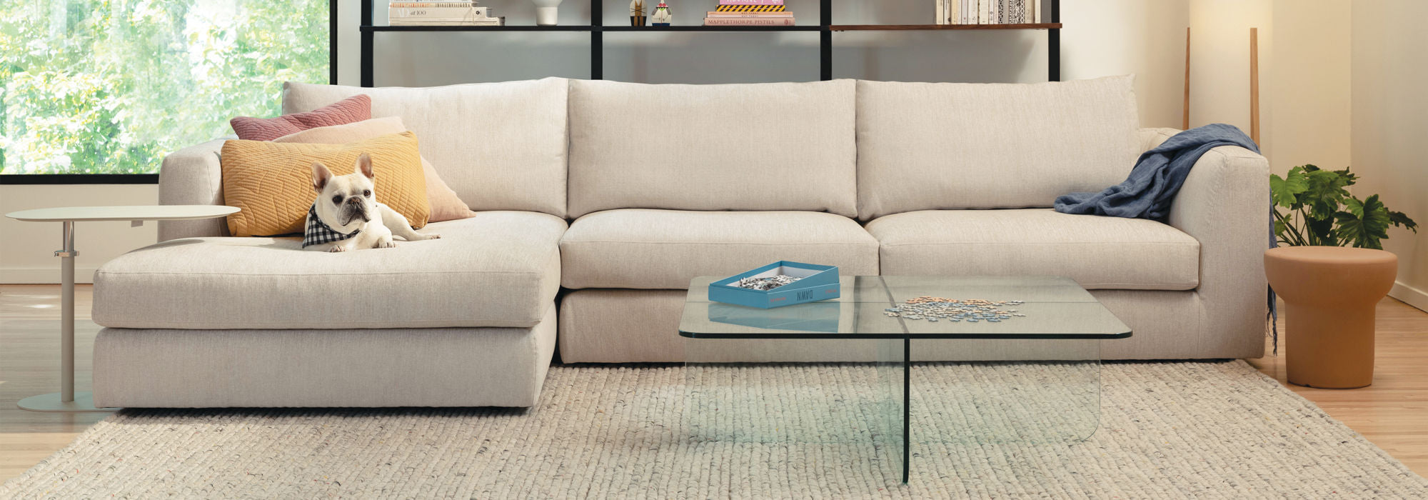 Cello Sofa Chaise Sectional Cream Fabric