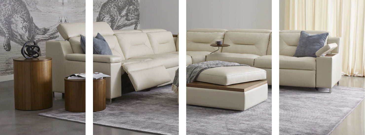 Palliser Apex Power Reclining Sectional Cream Leather 
