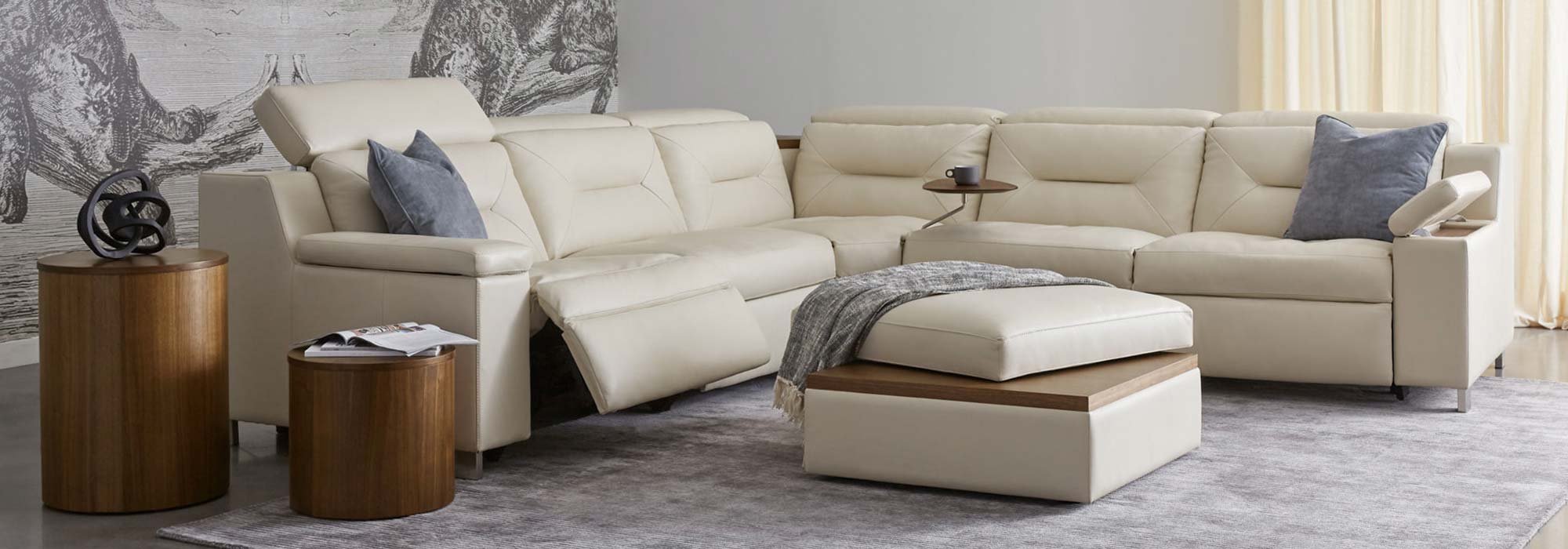 Palliser Apex Power Reclining Sectional Cream Leather