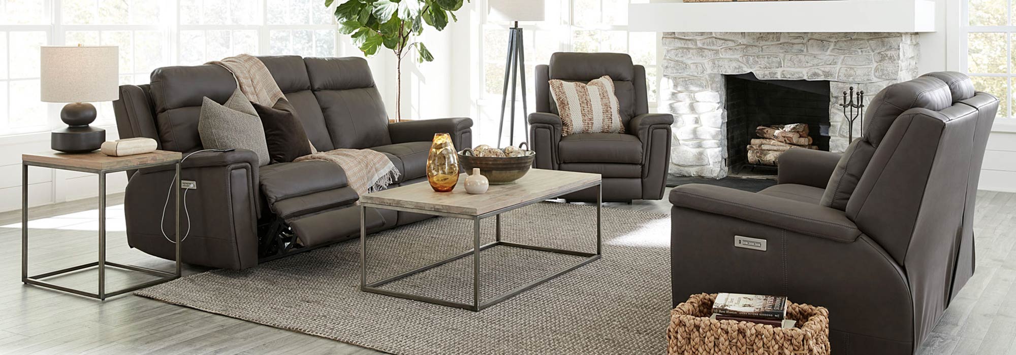 Palliser Asher Power Reclining Sofa Loveseat and Recliner Dark Leather