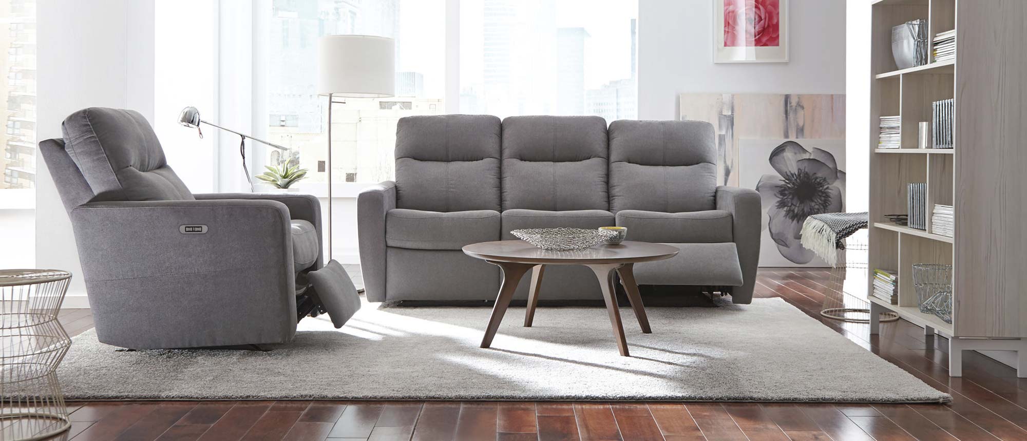 Palliser Cairo Power Reclining Sofa and Wall Hugger Recliner Grey Fabric