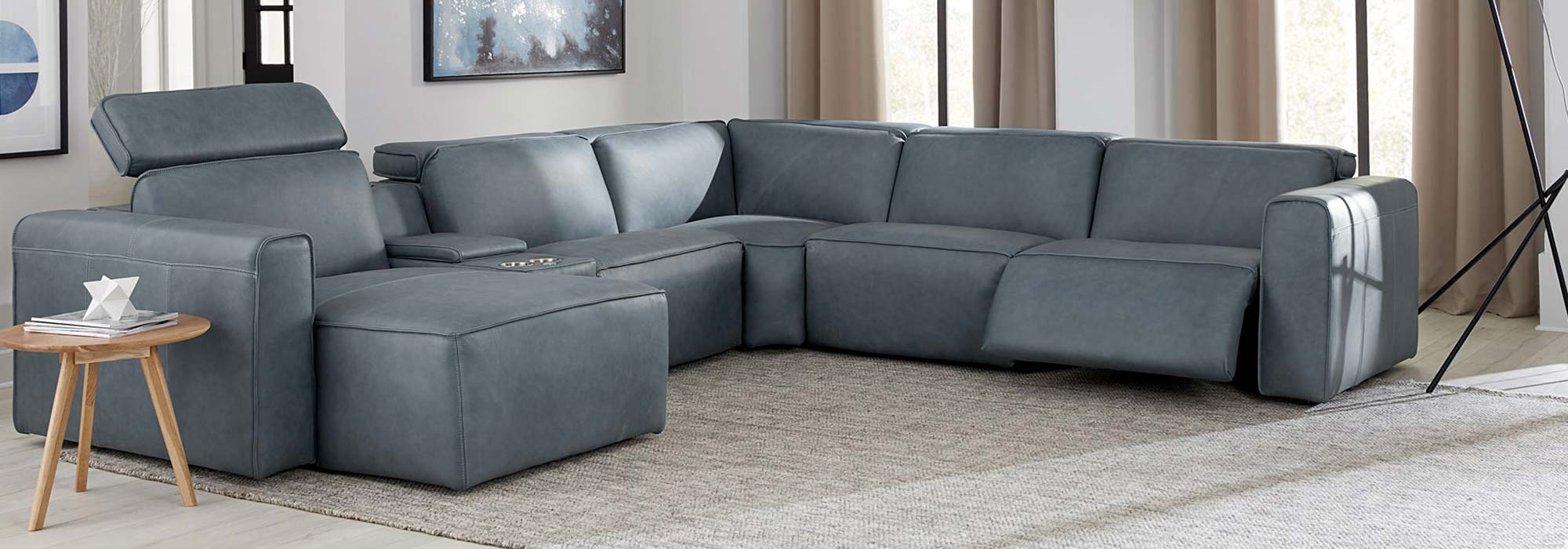Palliser Colton Power Reclining Modular Sectional Blue Leather