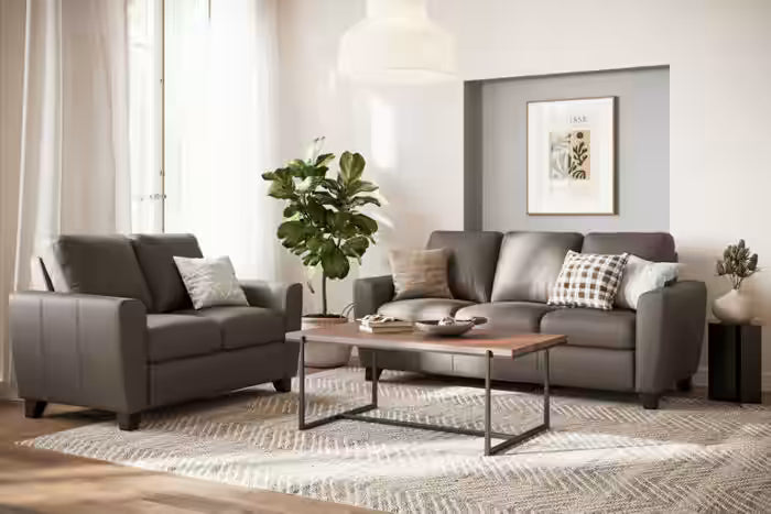 Palliser Marymount Sofa and Loveseat in Grey Leather
