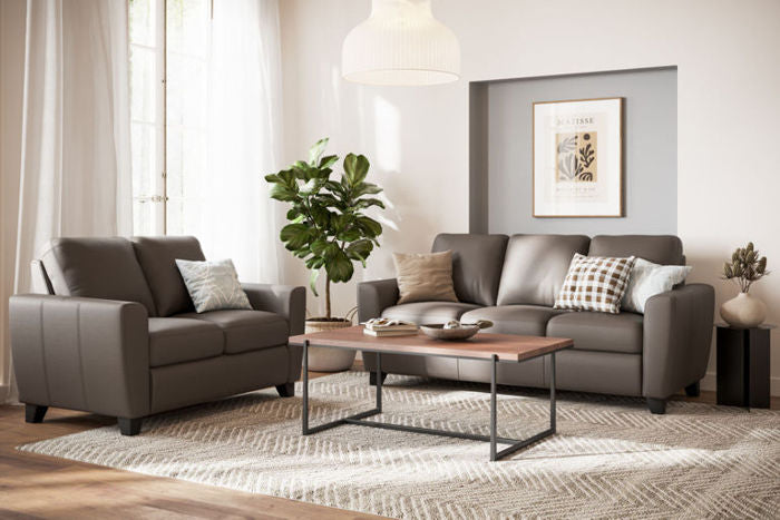 Palliser Marymount Sofa and Loveseat in Grey Leather
