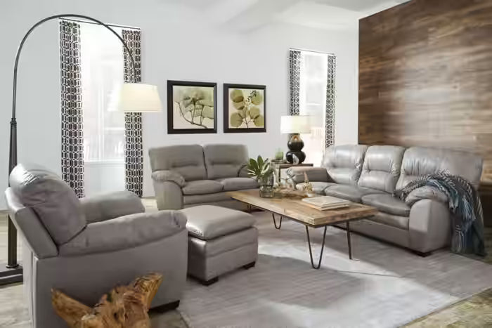 Palliser Amisk Sofa Loveseat Chair Ottoman Grey Leather