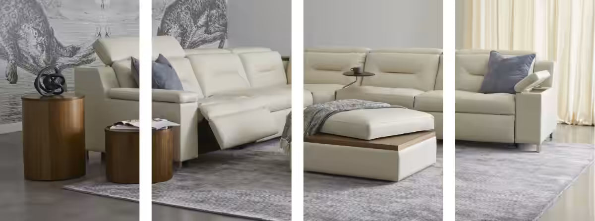 Palliser Apex Power Reclining Sectional Cream Leather 