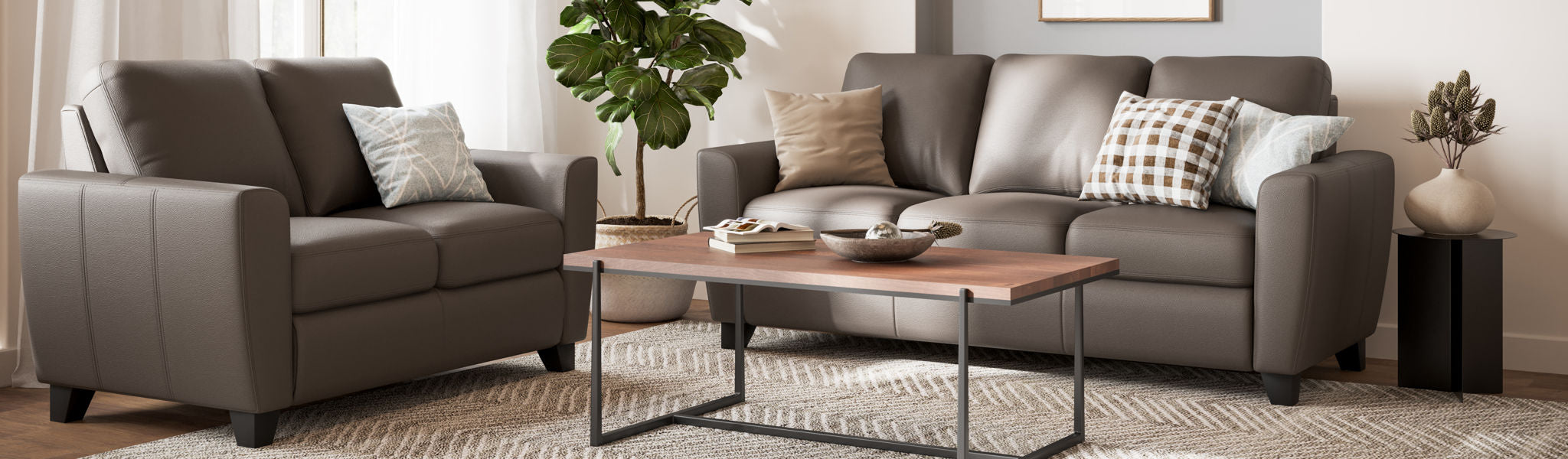 Palliser Marymount Sofa and Loveseat Grey Leather