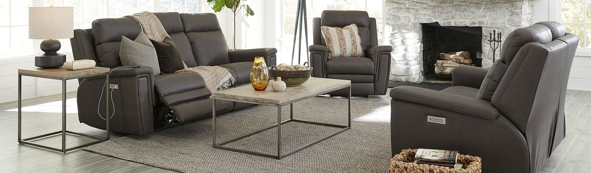 Palliser Asher Power Reclining Sofa Loveseat and Recliner Dark Leather