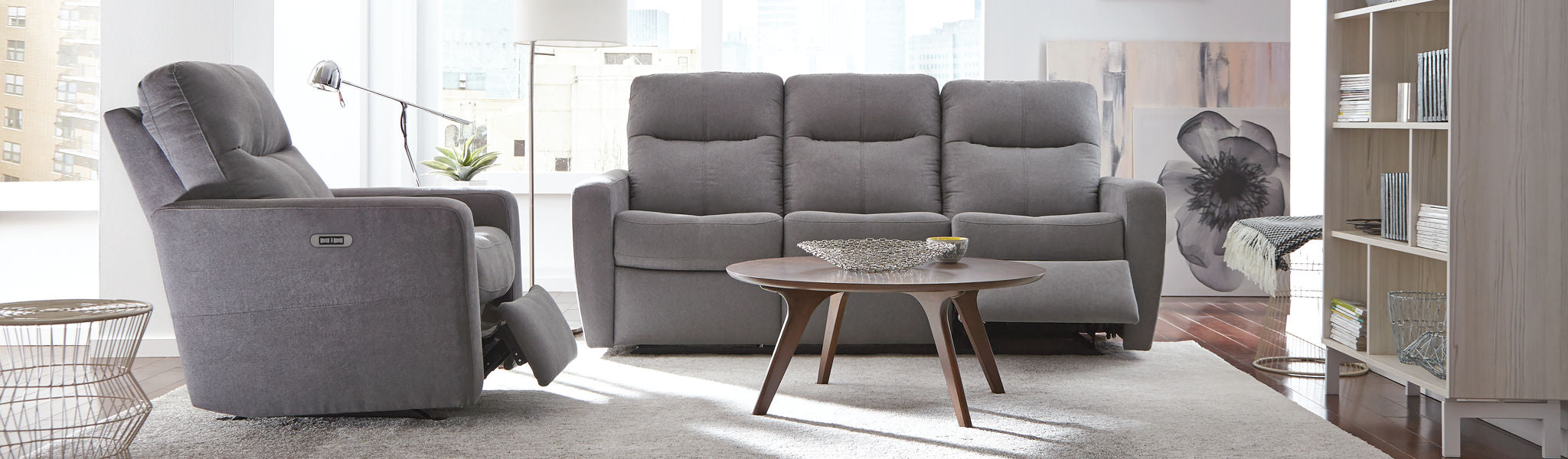 Palliser Cairo Power Reclining Sofa and Wall Hugger Recliner Grey Fabric