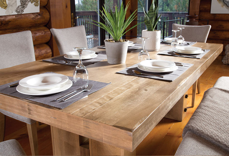 Bermex Custom Solid Wood Dining Table and Upholstered Chairs