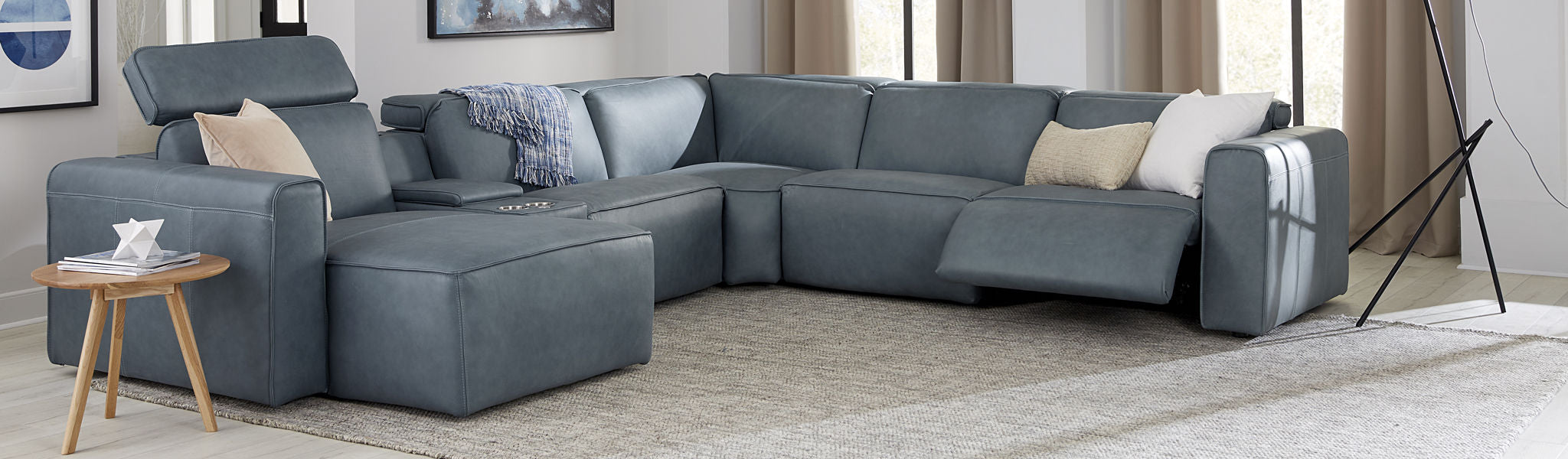 Palliser Colton Power Reclining Modular Sectional Blue Leather